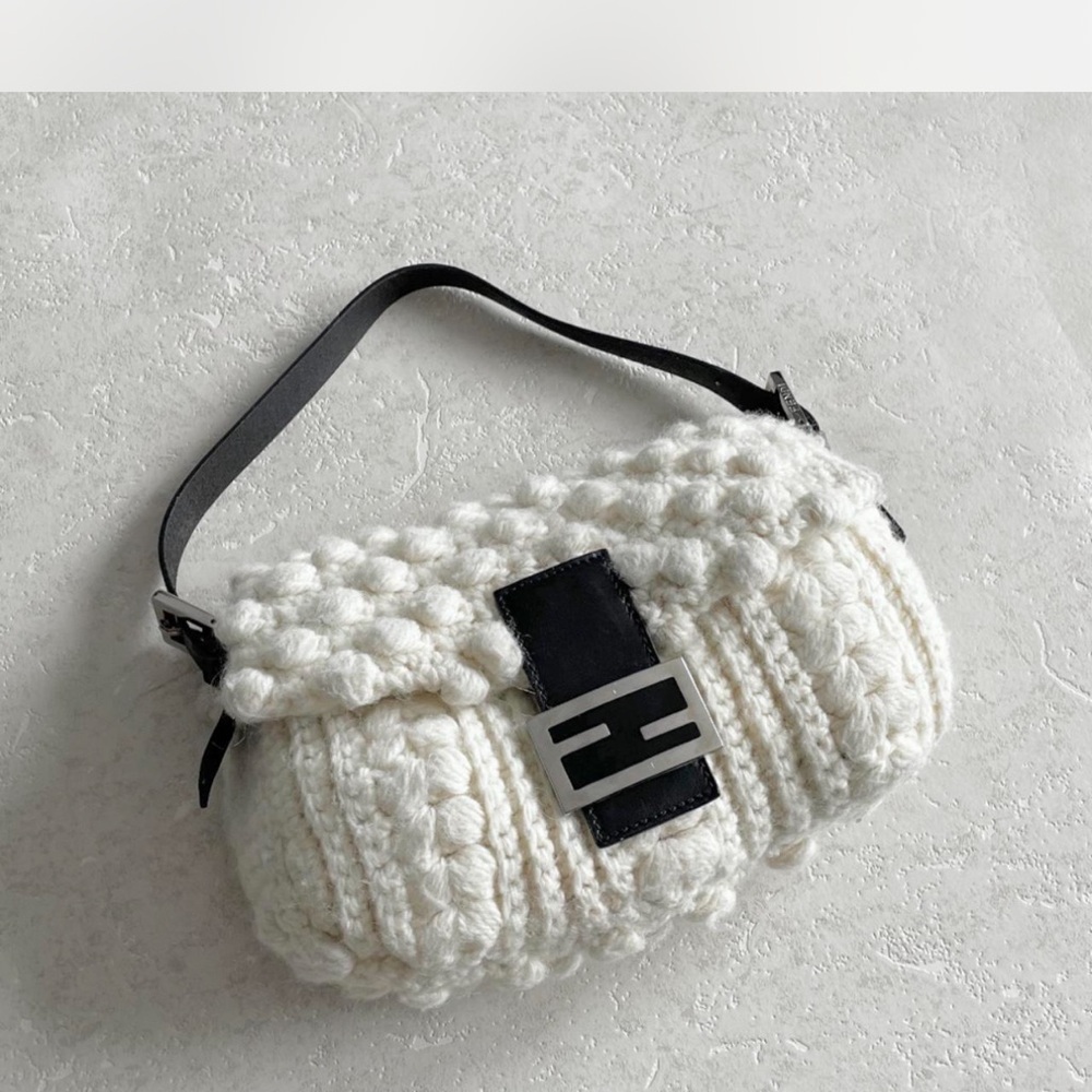 Fendi White Wool Shoulder Bag